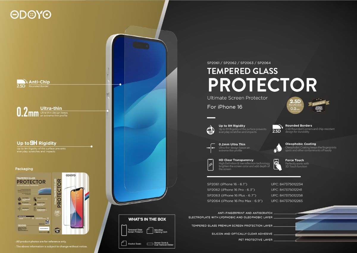 ODOYO iPhone 16 Tempered Glass Protector SP2061 FORTRESS