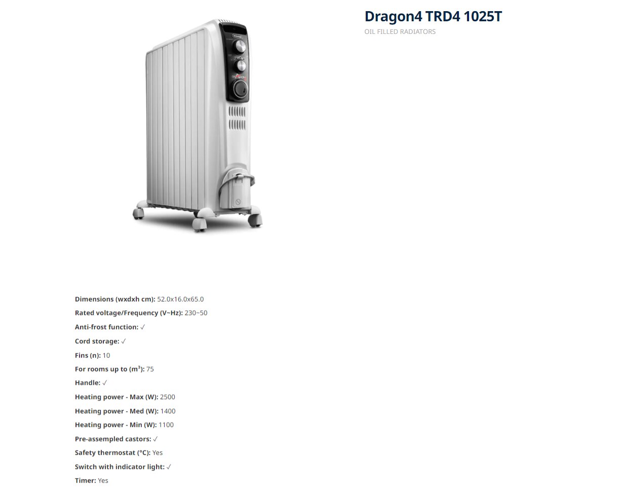 DELONGHI TRD41025T Radiator FORTRESS