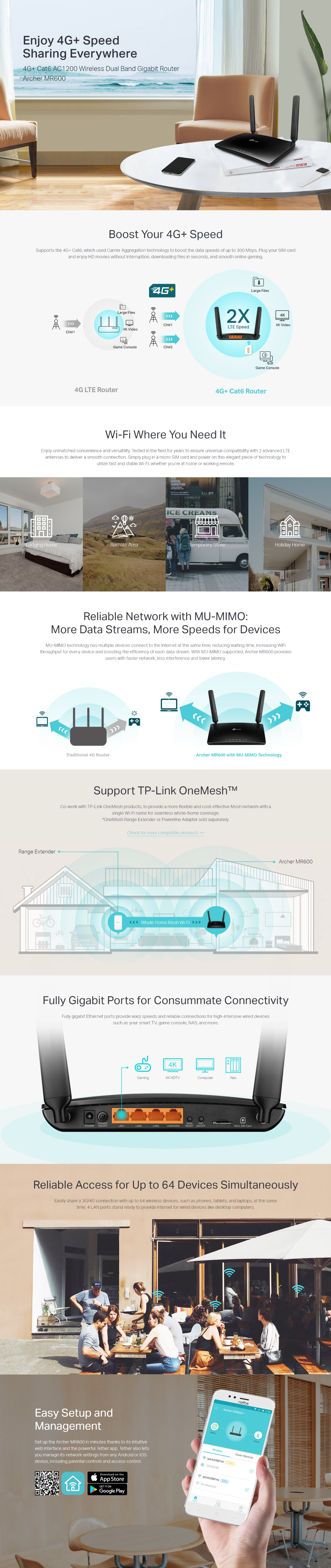 G 600 Router TP-Link Archer MR600 300M 4G + CAT 6 AC1200 Router | Fortress
